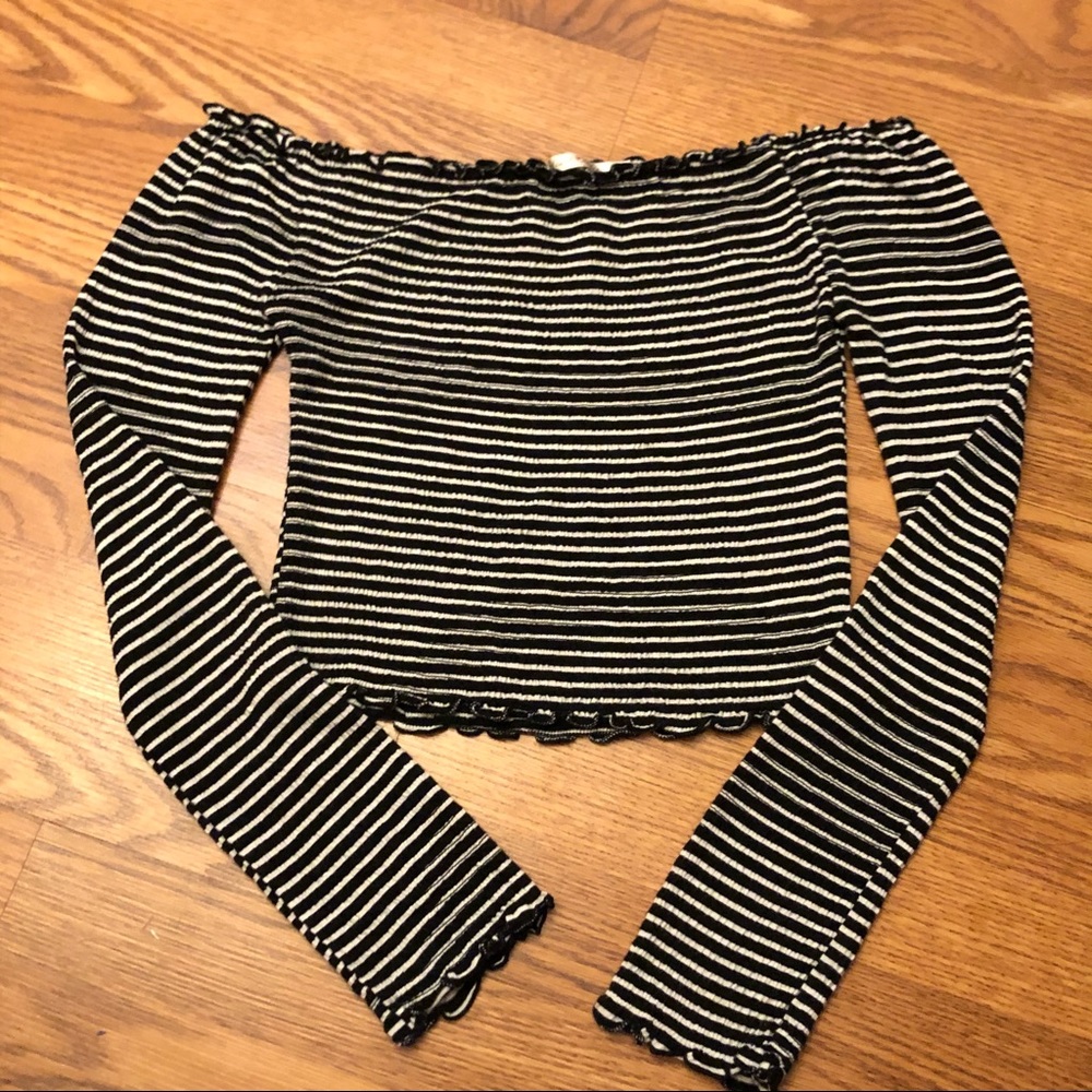 Striped Off the Shoulder Long Sleeve Top